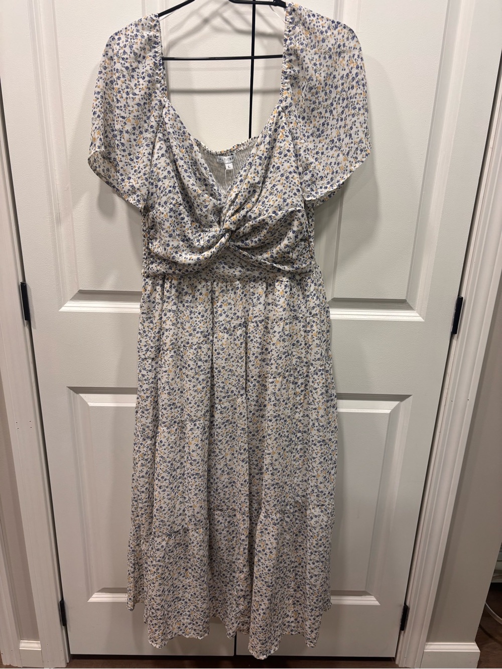 Baltic Born Cream Maxi Dress with Indigo and Yellow Floral Print and Twist Front